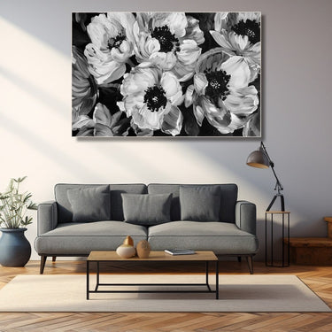 Black and White Abstract Flower Painting